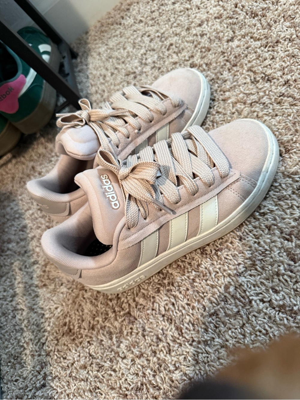 adidas Women's Blush Pink Suede Low-Top Sneakers with Cream Stripes